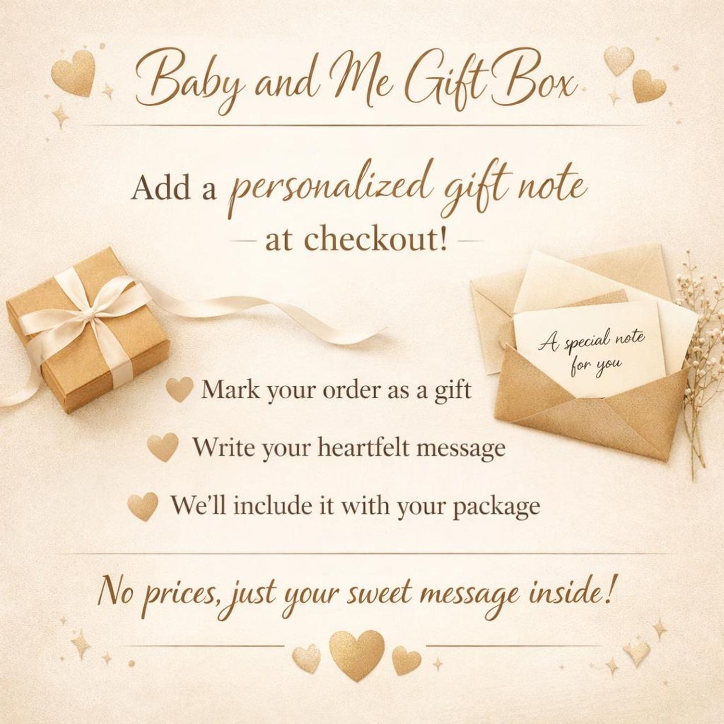 Baby and Me Gift Box packaging with a personalised gift note