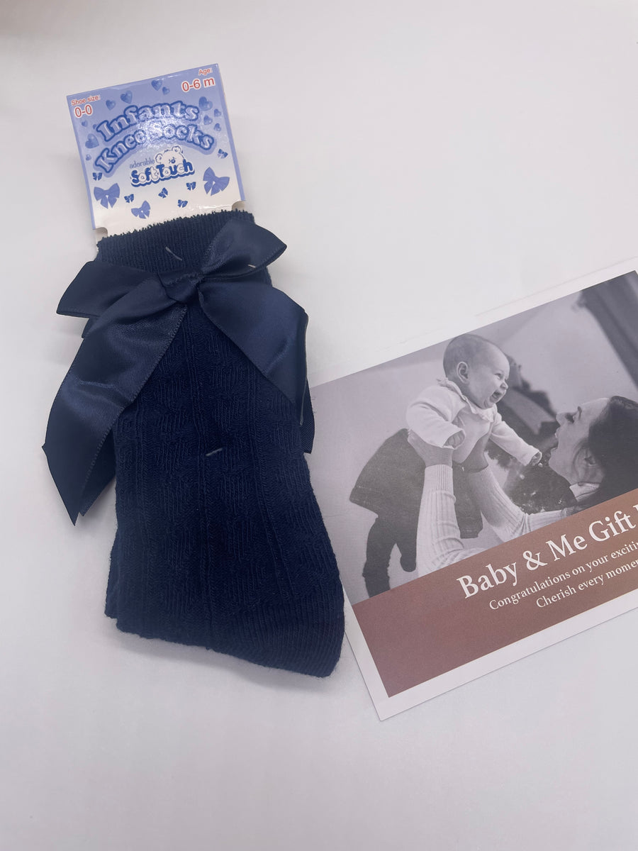 Navy Knee High Socks Baby & Me Gift Box