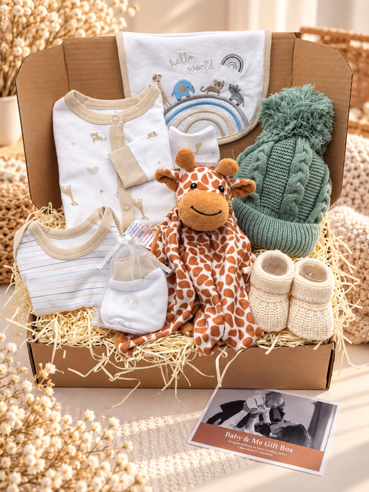 Safari Baby Gift Box – Giraffe Comforter & Newborn Outfit