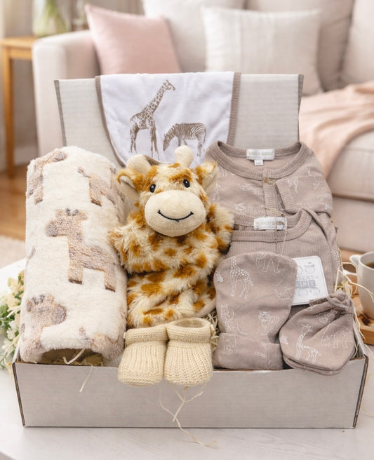 Safari Baby Gift Box | Giraffe Plush, Booties & Sleepsuit Set