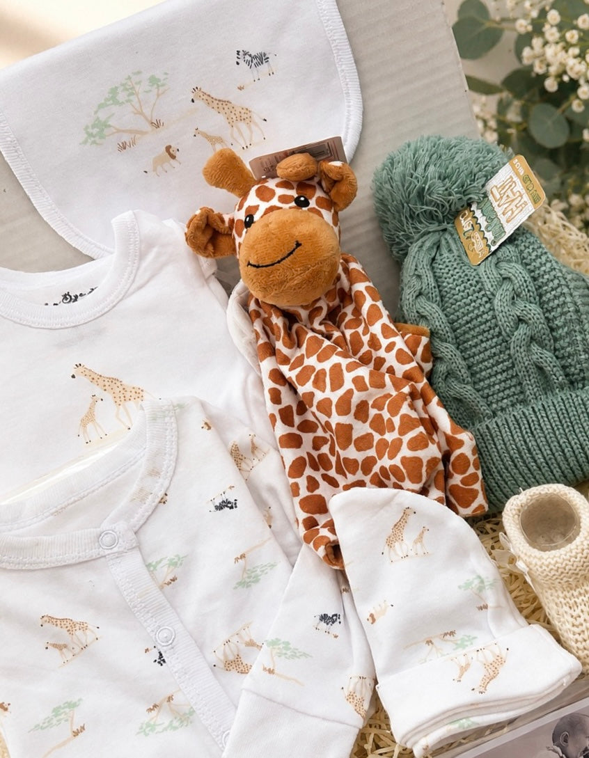 Safari Baby Gift Box – Giraffe Comforter & Newborn Outfit