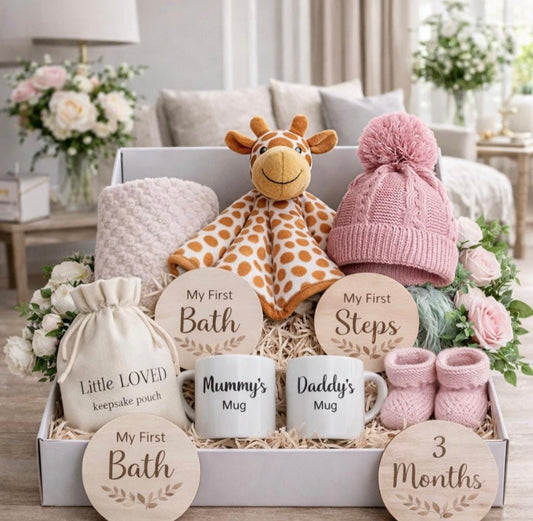 Luxury Baby Gift Basket | Personalised Baby Shower Gift Set | New Baby Gift Box | Baby Girl Gift Hamper | Baby Keepsake Gift | New Mum & Dad