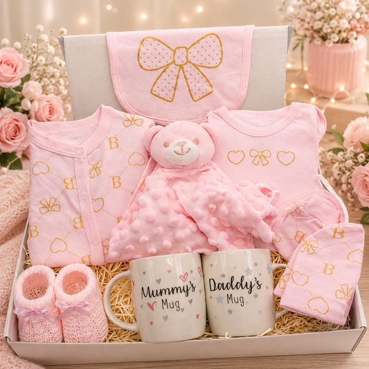 Baby Girl Pink & Gold Gift Box – Mummy & Daddy Gift Set