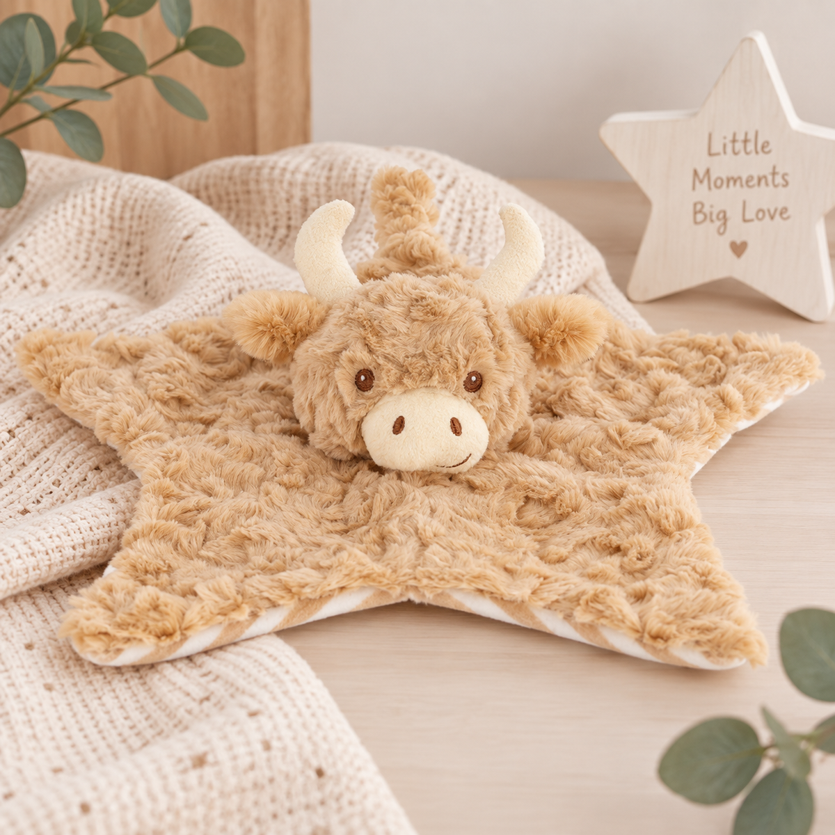 Highland Cow Baby Comforter – Soft Cuddly Baby Lovey – Newborn Gift