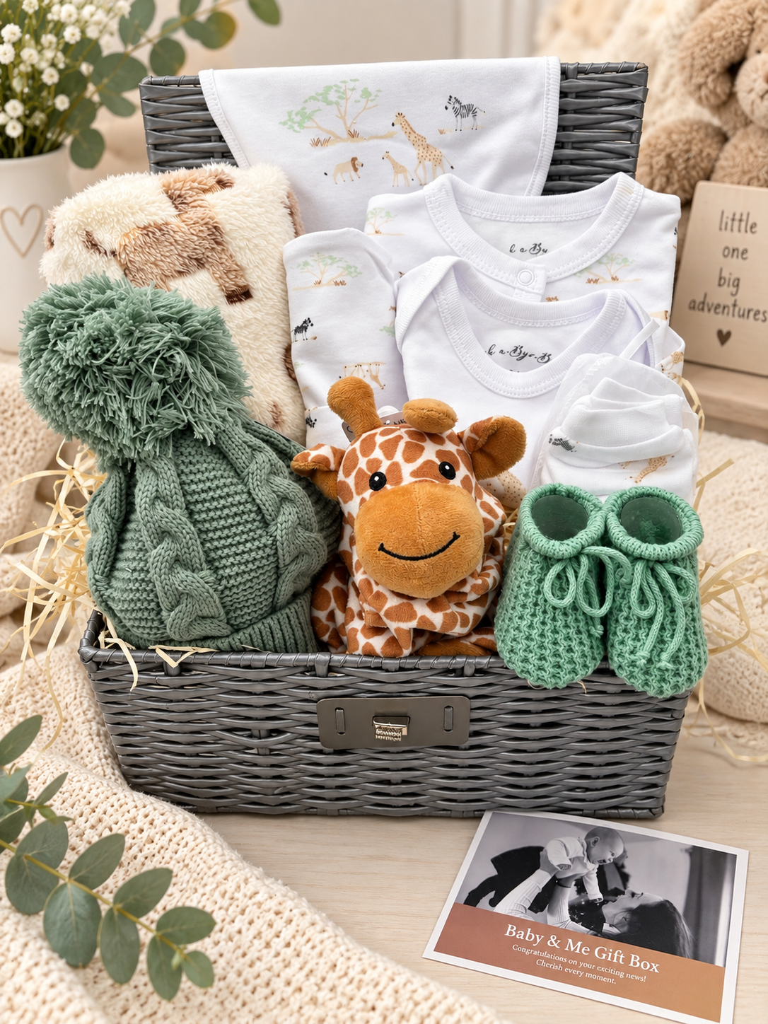 Safari Baby Gift Basket – New Baby Boy or Girl Gift Set | Luxury Newborn Gift Box