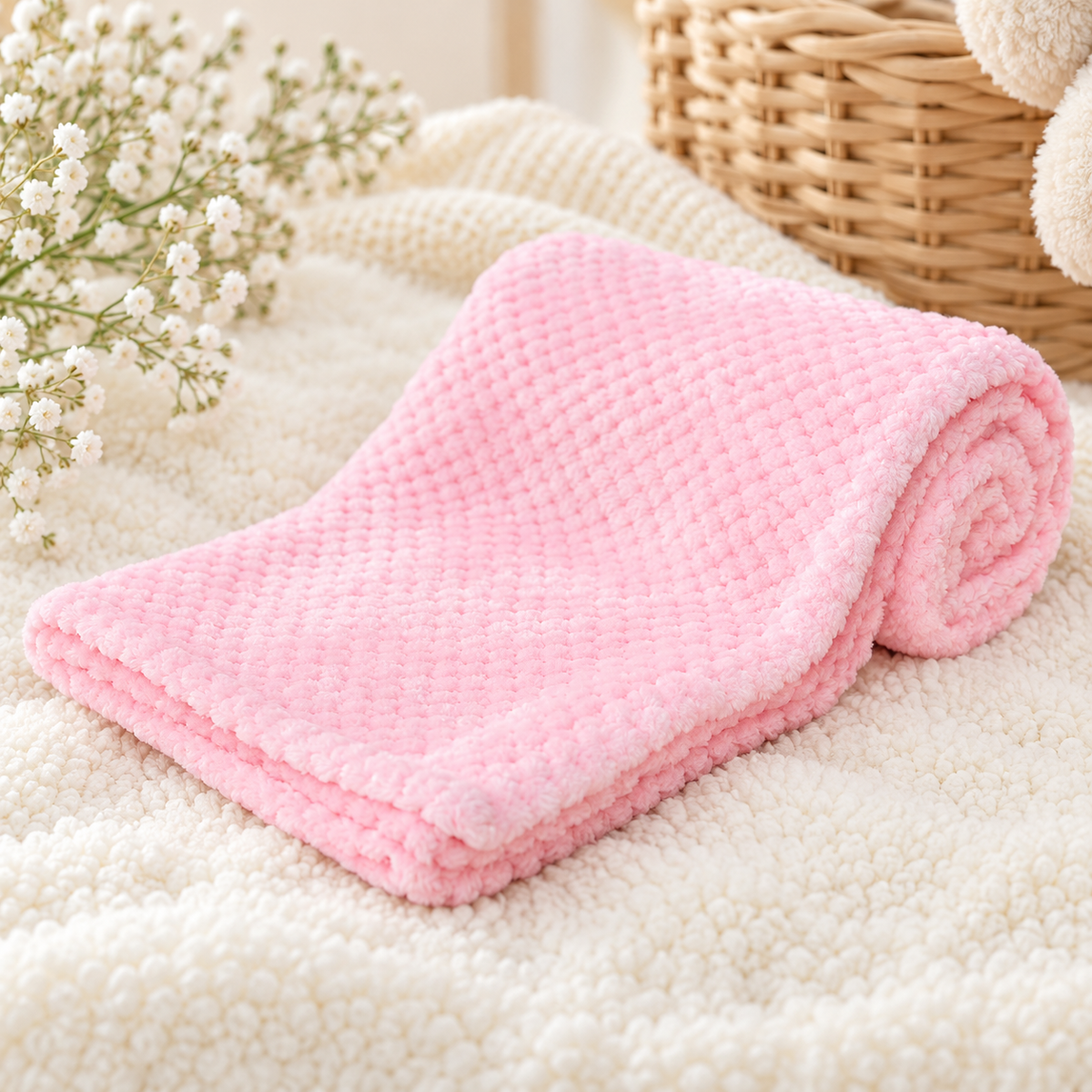 Pink Baby Blanket | Soft Knitted Baby Blanket | Newborn Baby Gift