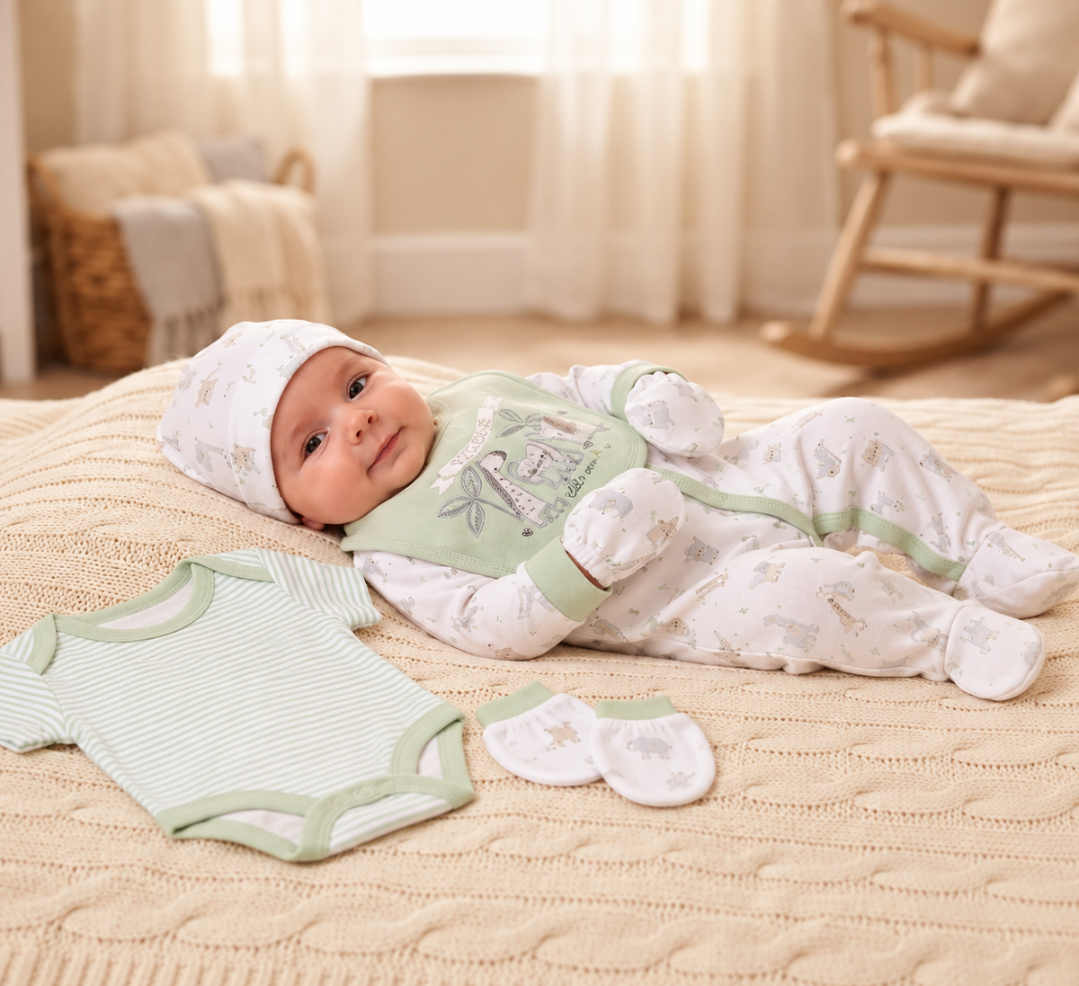 Luxury Safari Baby Gift Set – Mint Safari Baby Clothes Gift Set