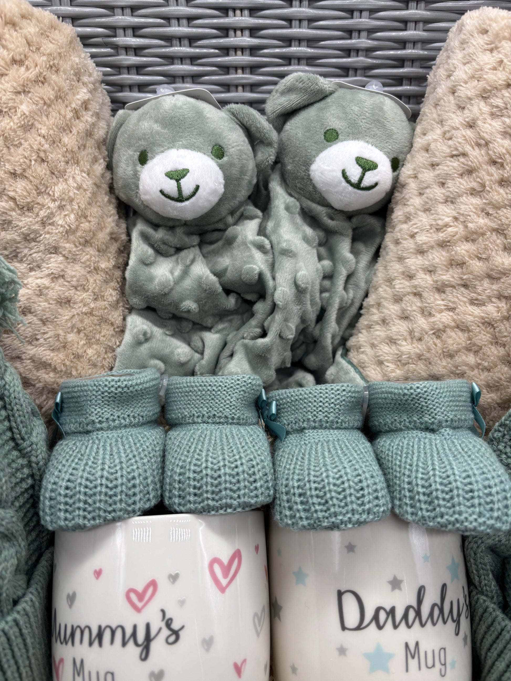 Luxury Twin Baby Gift Hamper – A Special Welcome for Two Little Arrivals - Sage Green Bear