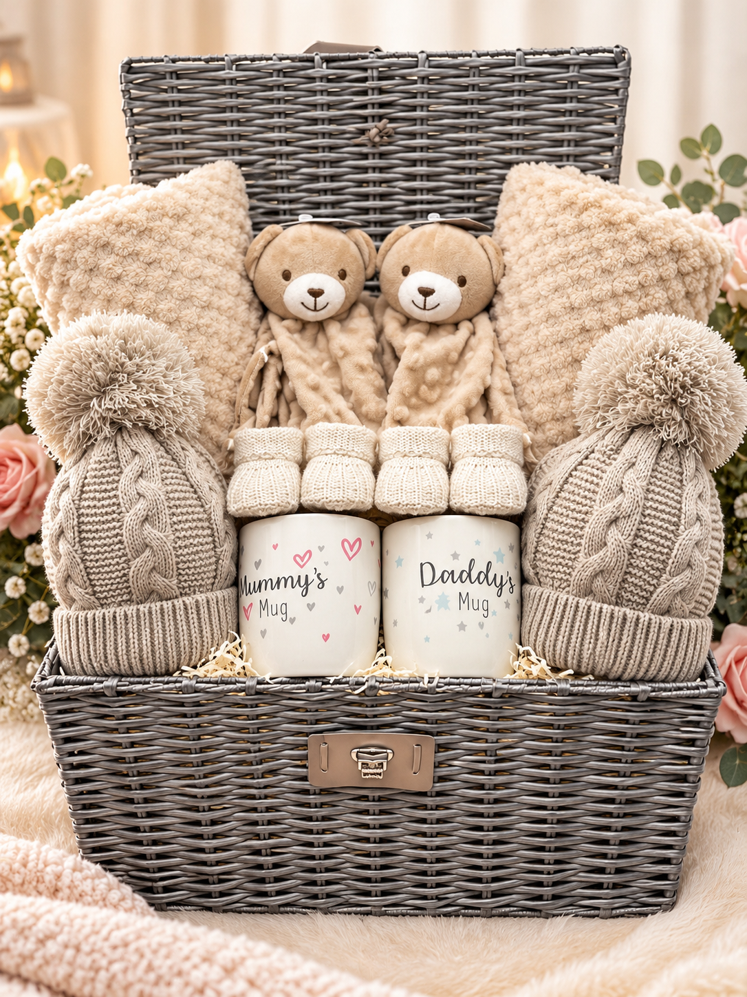Luxury Twin Baby Gift Hamper – A Special Welcome for Two Little Arrivals - Beige Bear