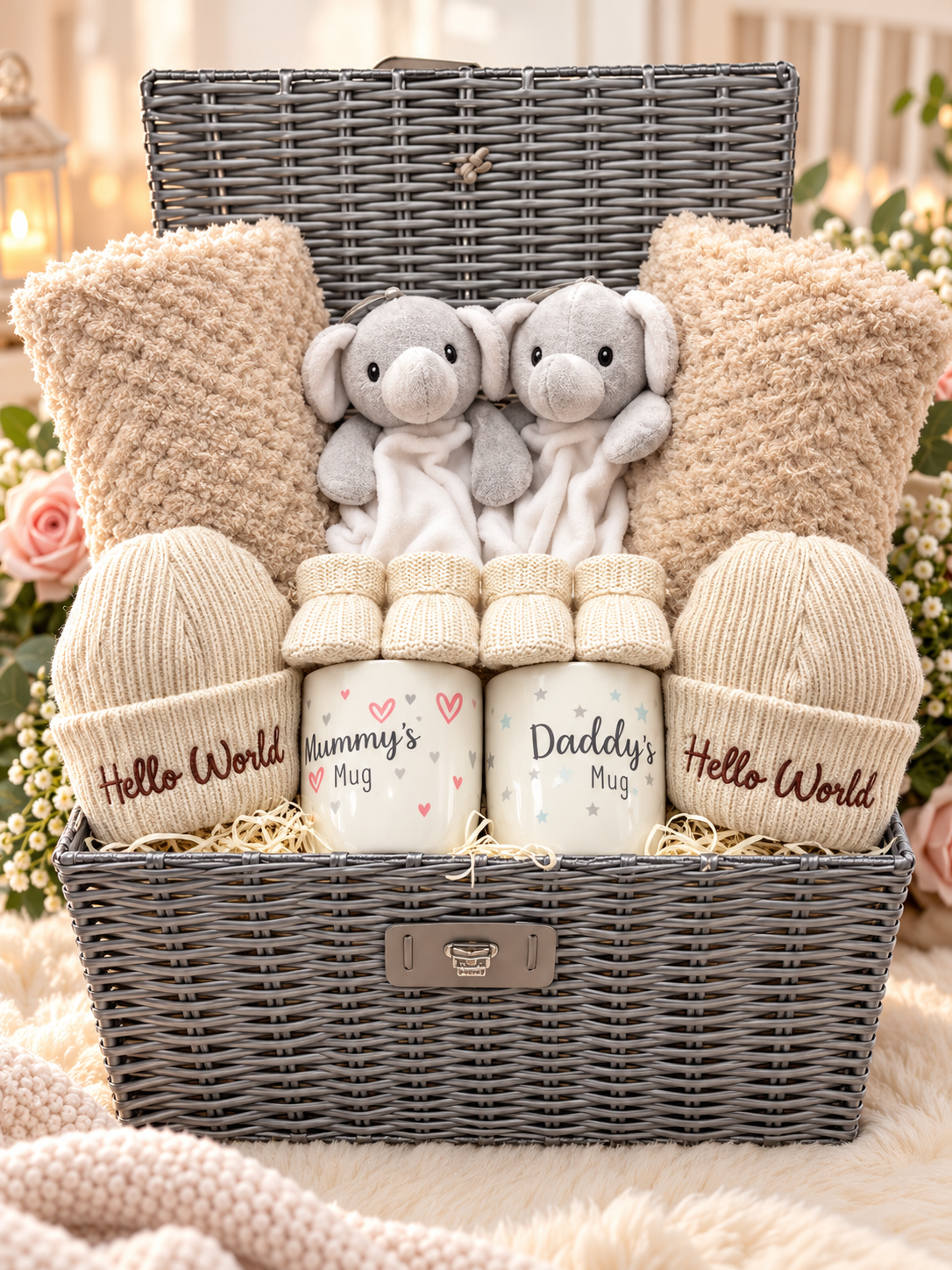 Luxury Twin Baby Gift Hamper – A Special Welcome for Two Little Arrivals - Elephant