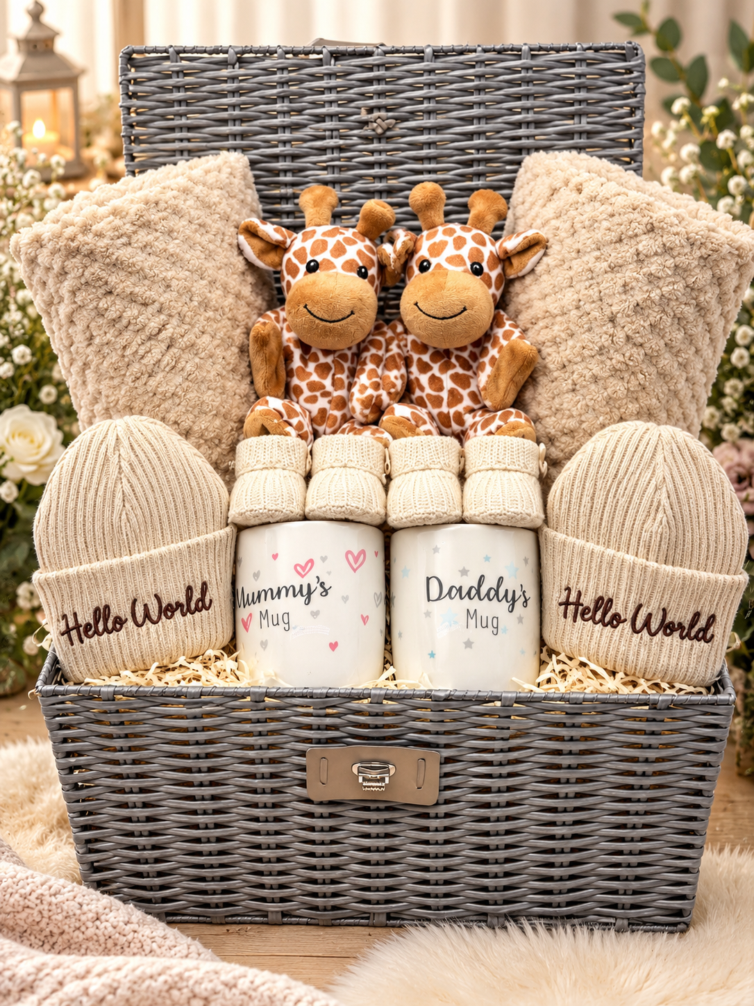 Luxury Twin Baby Gift Hamper – A Special Welcome for Two Little Arrivals - Giraffe