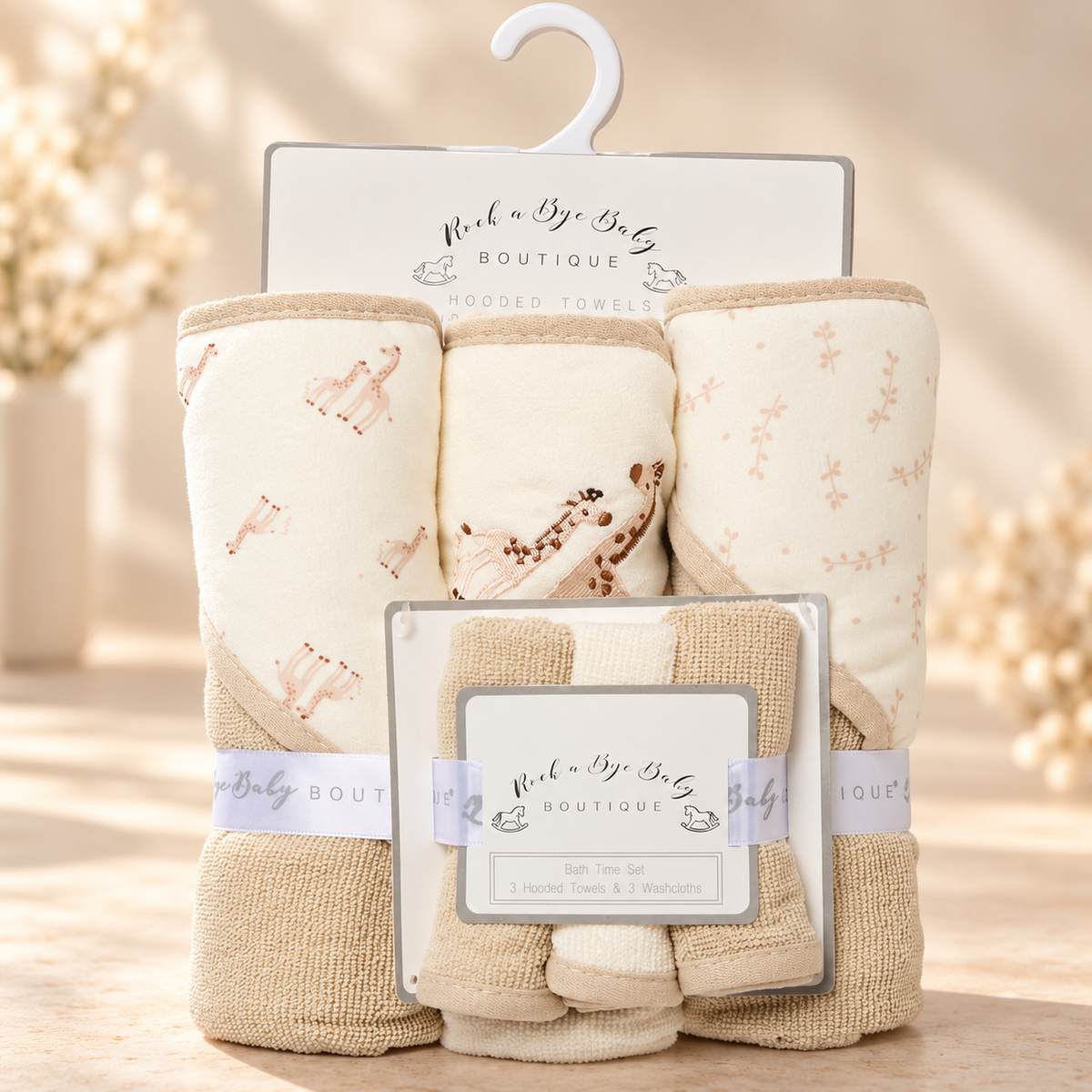 Luxury Neutral Baby Hooded Towel & Washcloth Set – 6 Pieces