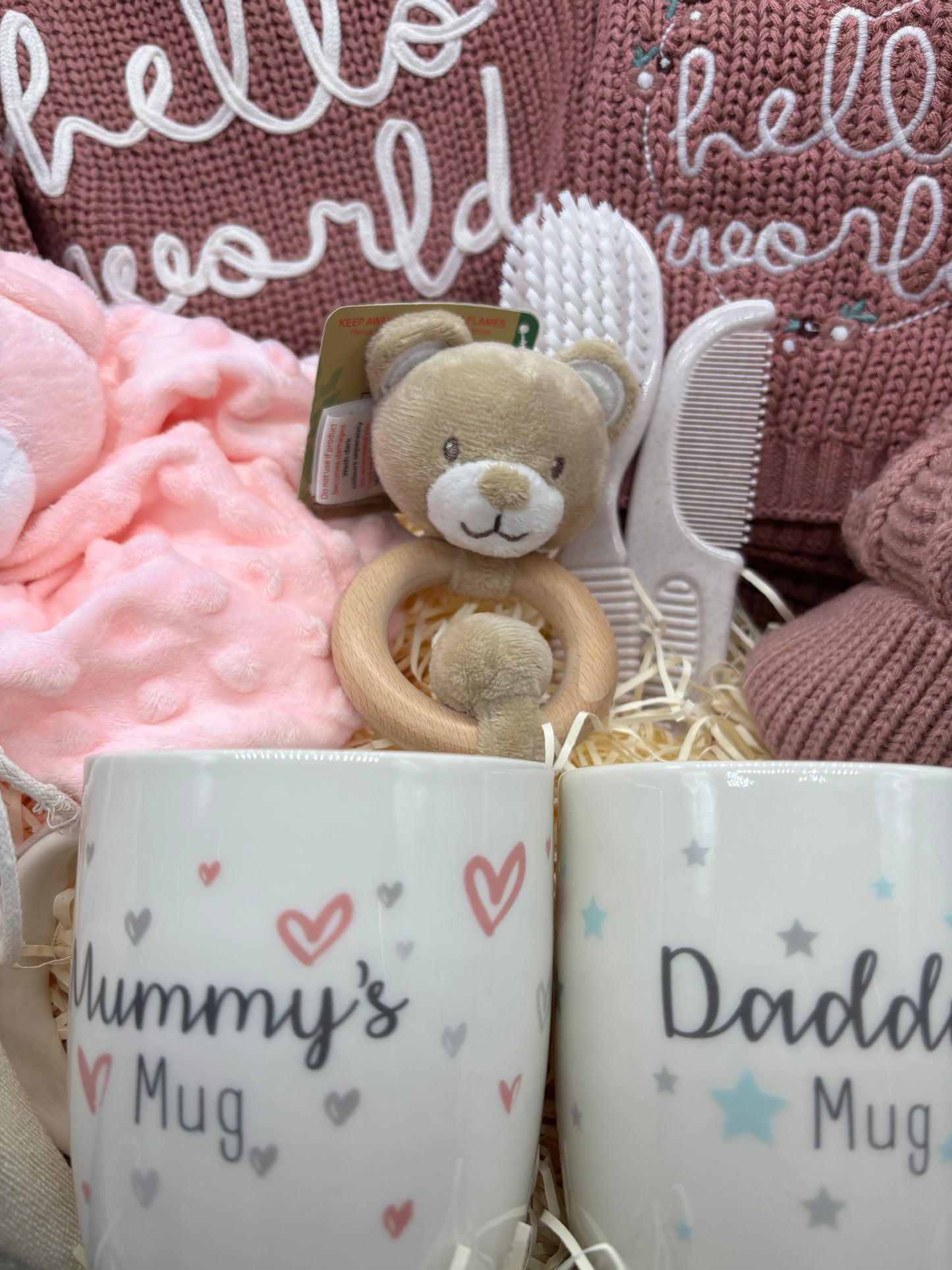 Luxury Baby Girl Newborn Gift Hamper – Mauve Knitwear & Personal Keepsakes