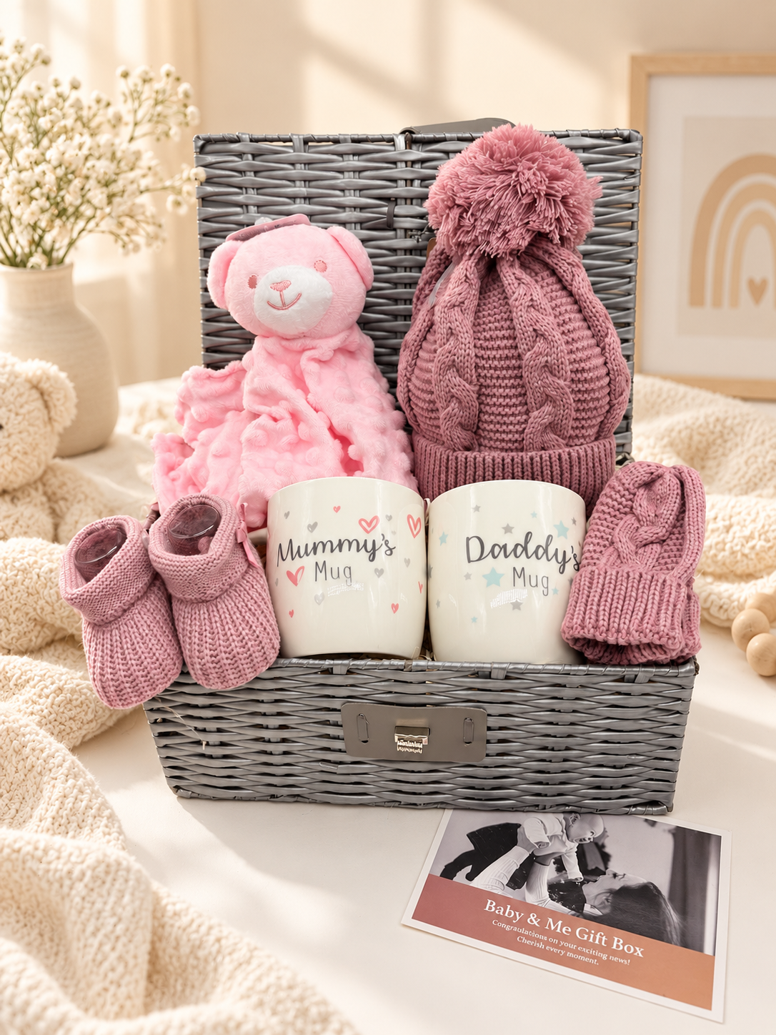 Pink Baby Teddy Bear Gift Hamper for Girls – Newborn Gift Set for Mum & Dad