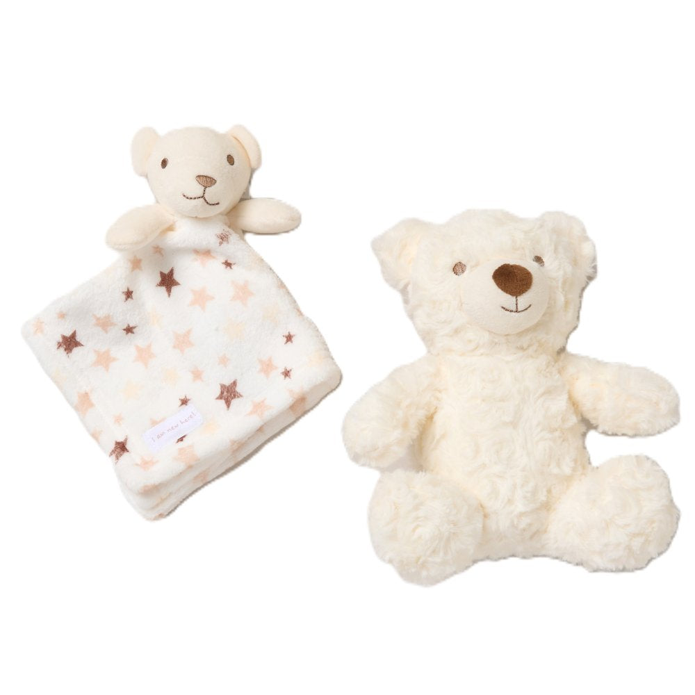 Baby Teddy Bear Comforter and Plush Teddy Gift Set – Neutral Star Design