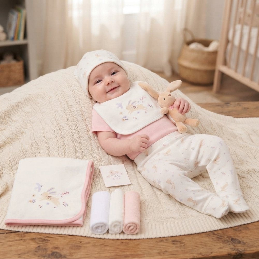 Luxury Pink Bunny Baby Gift Hamper | Newborn Girl Gift Set