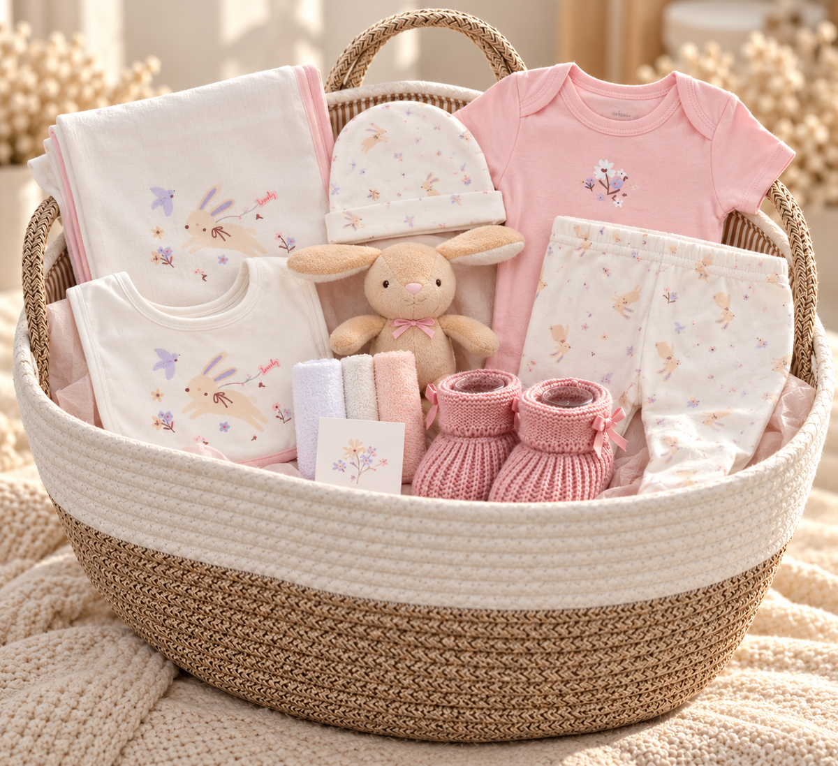 Luxury Pink Bunny Baby Gift Hamper | Newborn Girl Gift Set