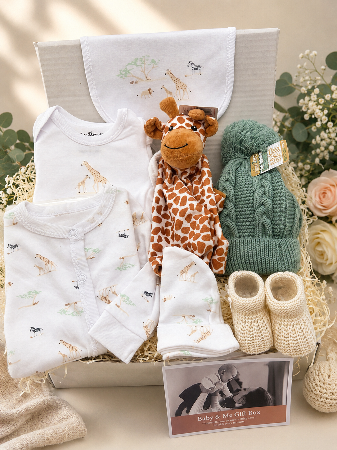 Safari Baby Gift Box – Giraffe Comforter & Newborn Outfit