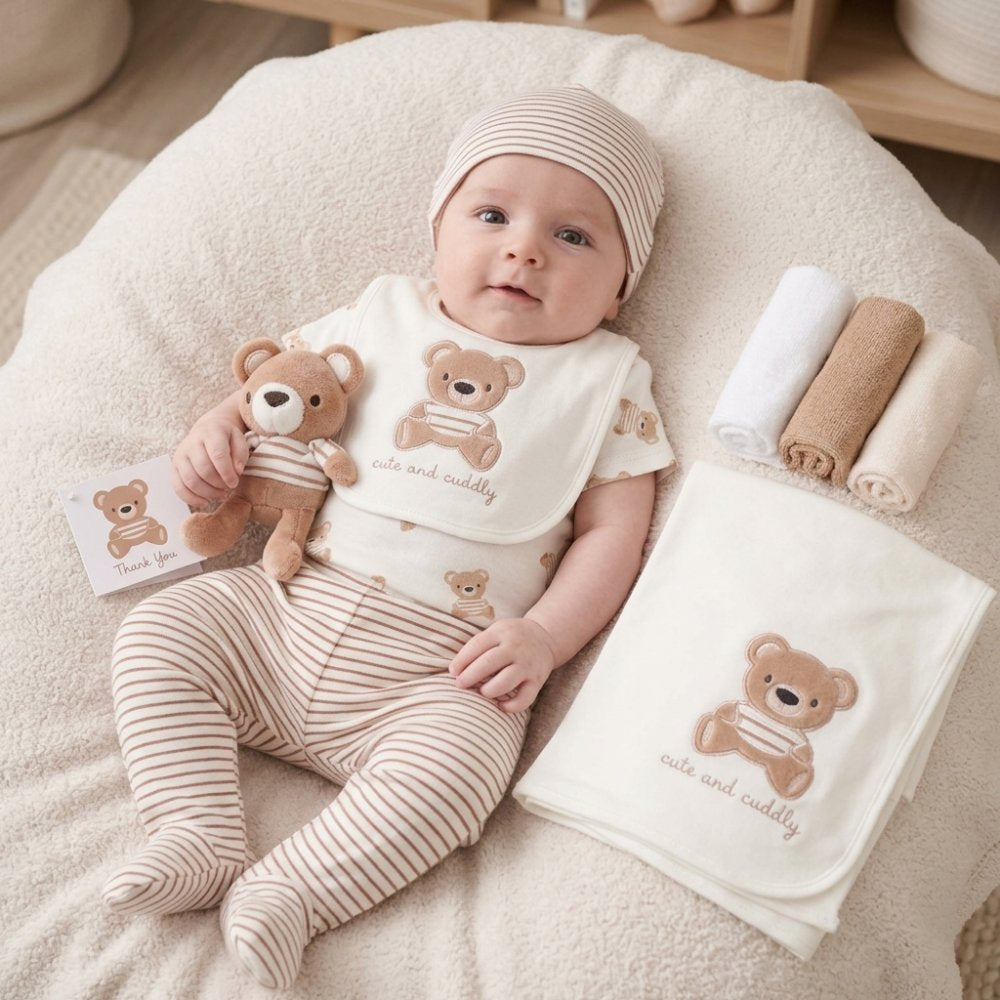 Rock A Bye Baby Unisex Bear 10-Piece Baby Gift Set | Neutral Newborn Gift