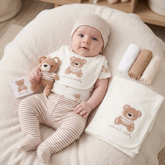 Rock A Bye Baby Unisex Bear 10-Piece Baby Gift Set | Neutral Newborn Gift