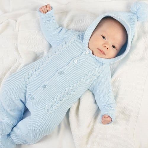 Blue knitted pram suit