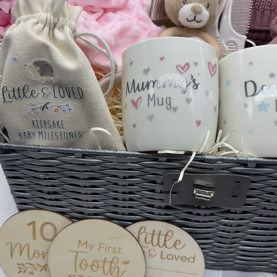 Luxury Baby Girl Newborn Gift Hamper – Mauve Knitwear & Personal Keepsakes
