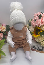 Load image into Gallery viewer, White and Beige teddy dungaree set
