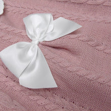 Load image into Gallery viewer, BABY SHORT SLEEVE KNITTED ALL IN ONE WITH BOW (0-9 MONTHS)
