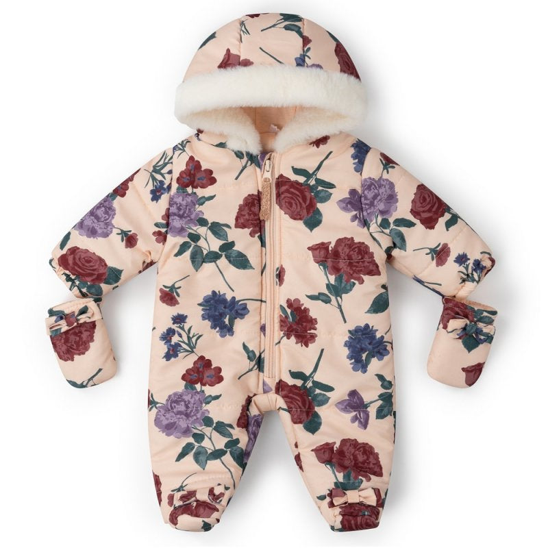 Baby Girls Cotton Lined, Quilted Snowsuit