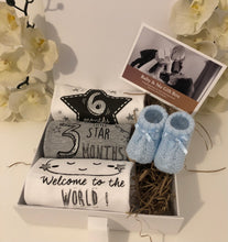 Load image into Gallery viewer, Precious Baby Milestone Baby Hamper. Beautiful Baby Keepsake Gift Box &amp; Booties. Baby Gift. Unisex Hamper
