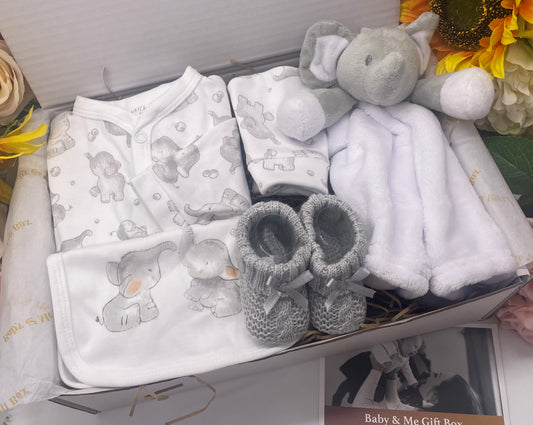 Elephant Newborn Baby Gift Box with Sleepsuit, Booties & Comforter