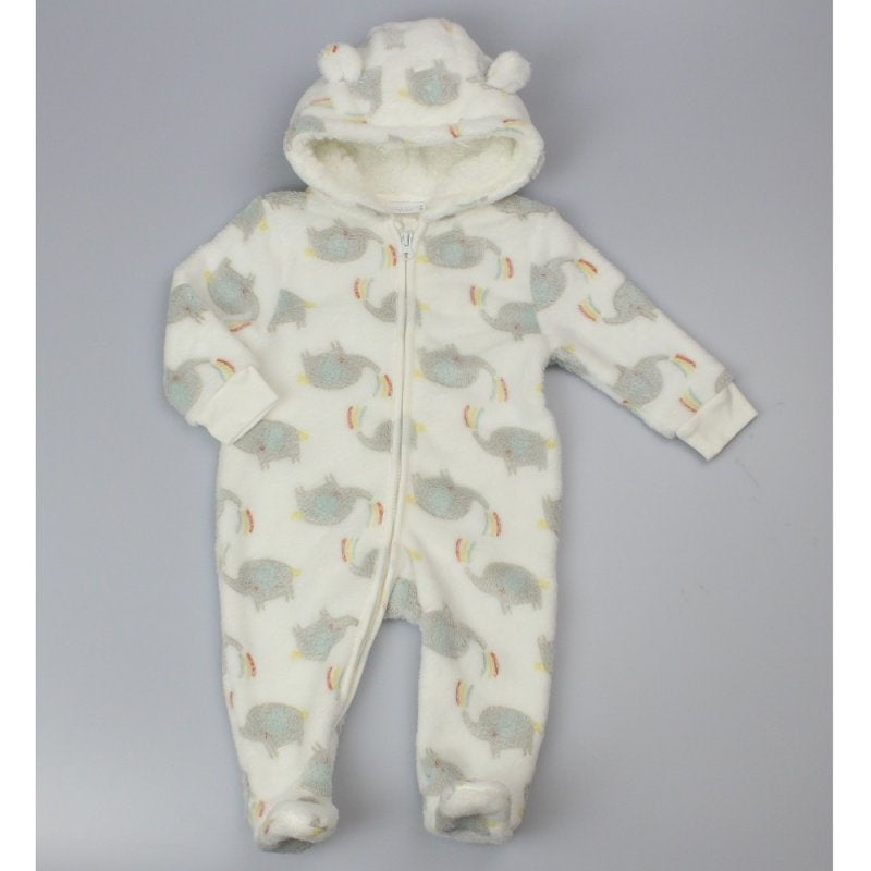 BABY ELEPHANT PRINT HOODED CUDDLE FLEECE ALL IN ONE (3-12 MONTHS)