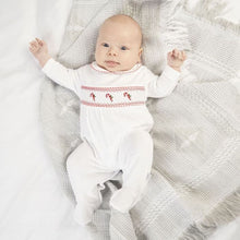 Load image into Gallery viewer, Dandelion Candy Canes Velour Smocked Sleepsuit
