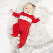 Load image into Gallery viewer, Dandelion Reindeer Velour Smocked Sleepsuit
