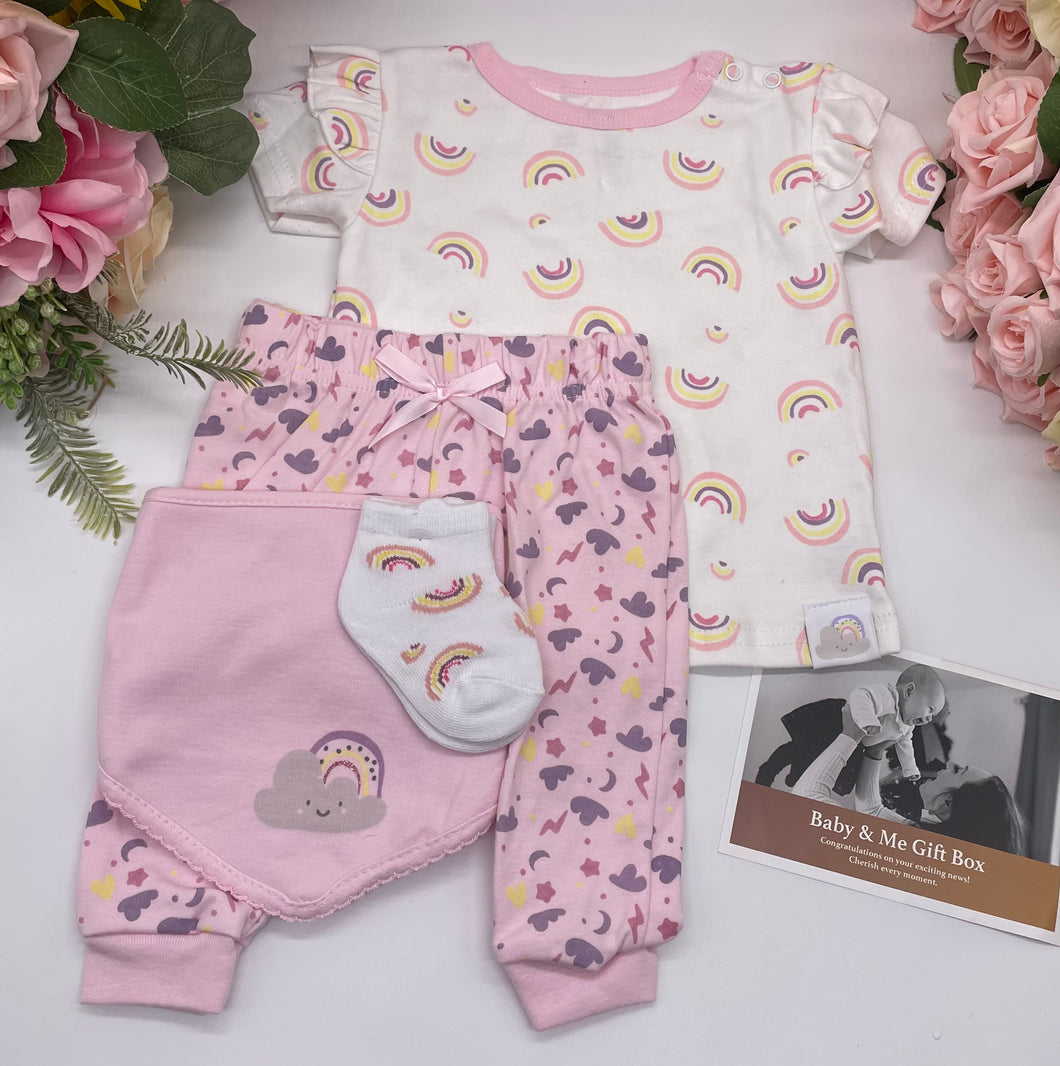 Baby Ivory & Light Pink Rainbow Print 4 Piece Set