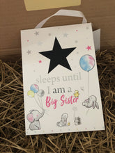 Load image into Gallery viewer, Sleeps until I’m a big Brother/Sister Hanging Sign

