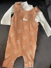Load image into Gallery viewer, White and Beige teddy dungaree set
